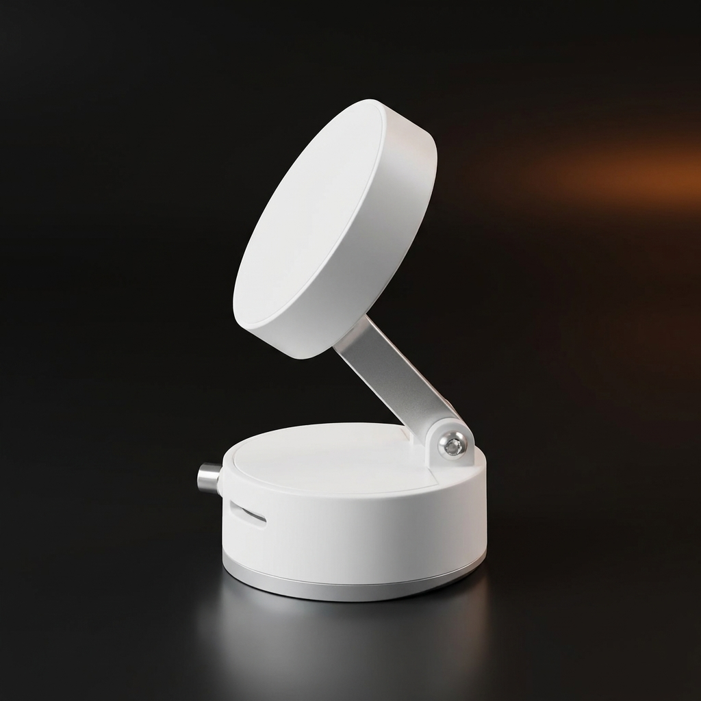 Rebote Court Mount in white, arm extended, on a dark studio background
